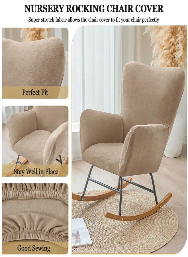 Levoberg Nursery Rocking Chair Cover Velvet Rocker Glider Chairs Cover Slipcovers Stretch Rocking Accent Chair Cover Recliner Armchair Slipcover for Nursery Living Room Bedroom Office Camel - Image 5